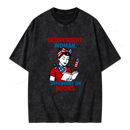 Pagewings Independent Woman, Dependent On Books Unisex Washed T-shirt