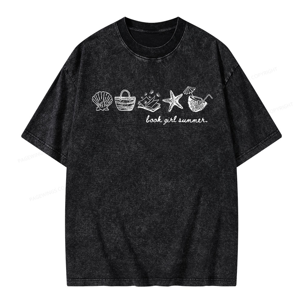 Pagewings Book Girl Summer Romance Unisex Washed T-shirt
