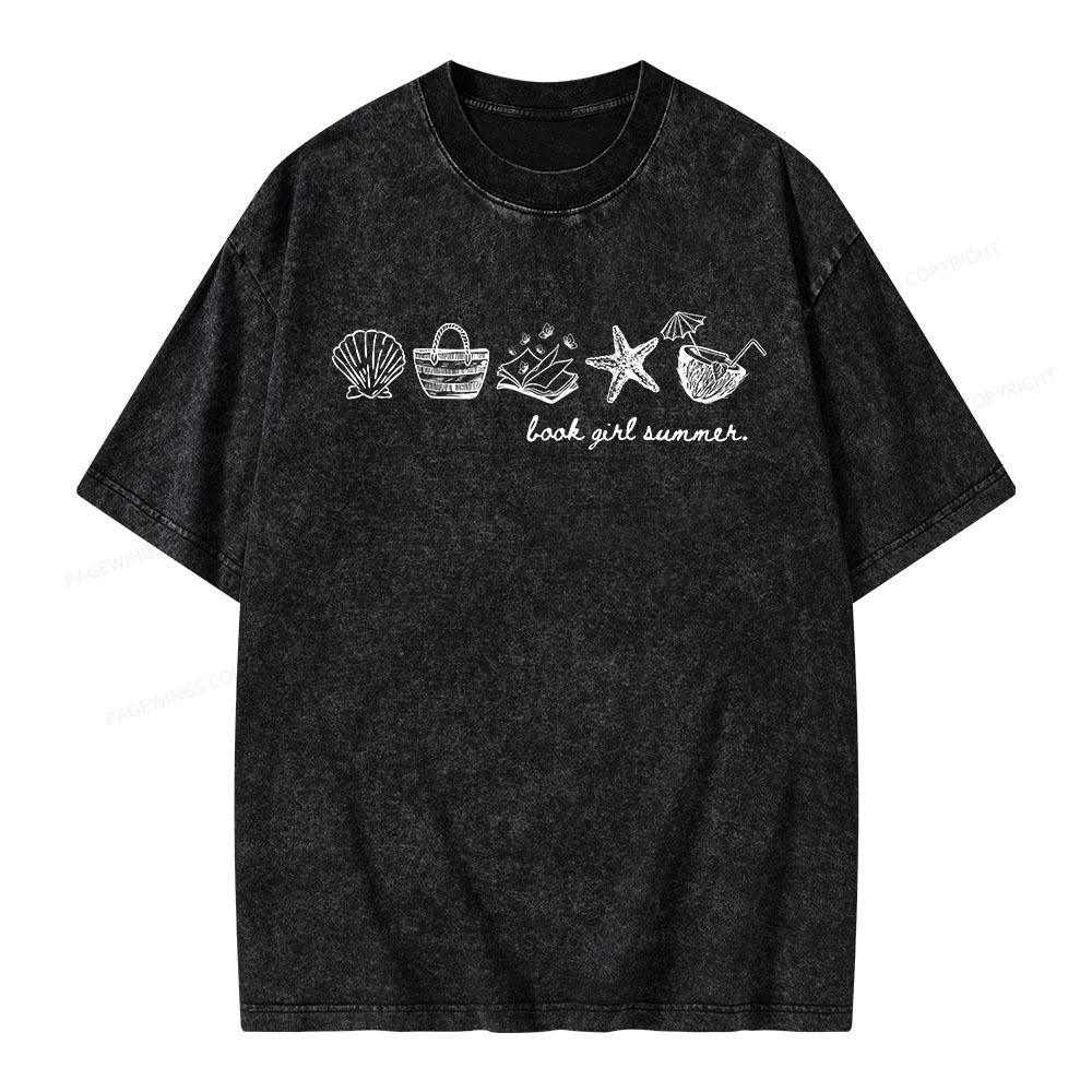Pagewings Book Girl Summer Romance Unisex Washed T-shirt