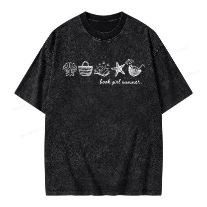 Pagewings Book Girl Summer Romance Unisex Washed T-shirt