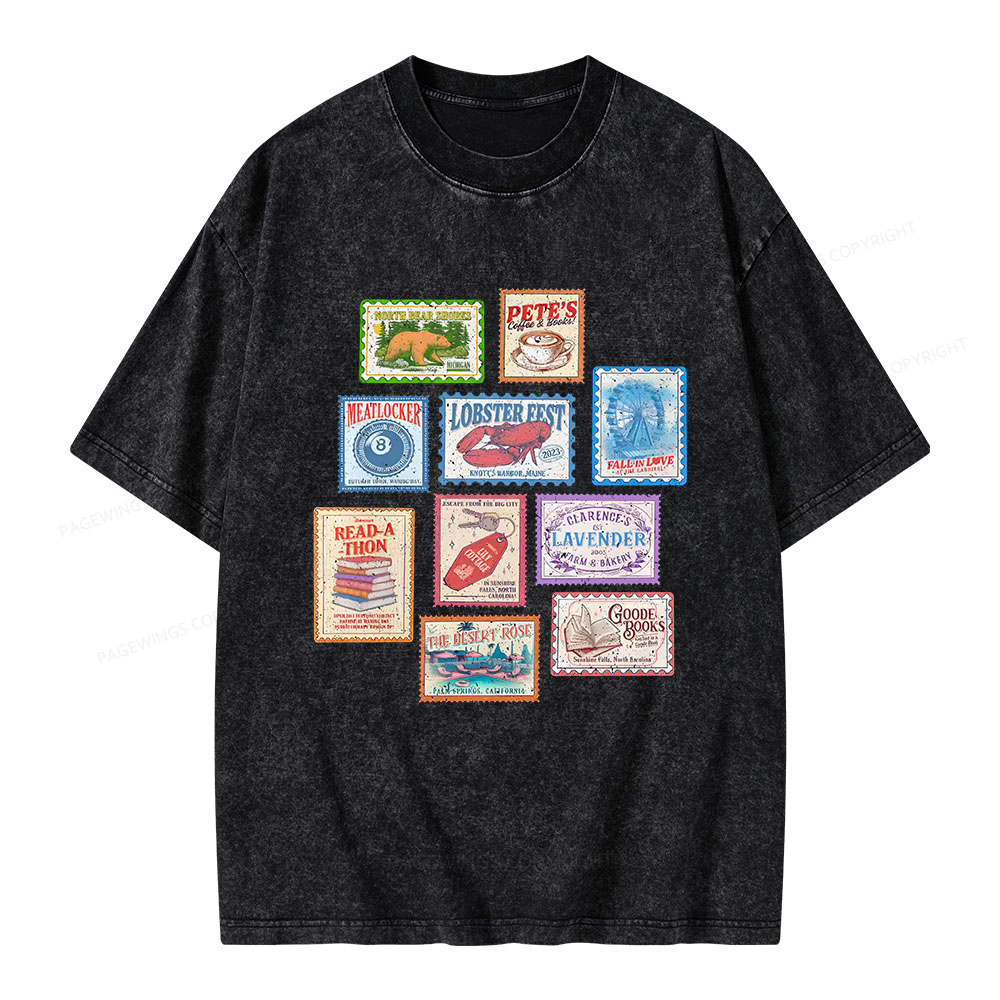 Pagewings Books Stamp Beach Read Unisex Washed T-shirt