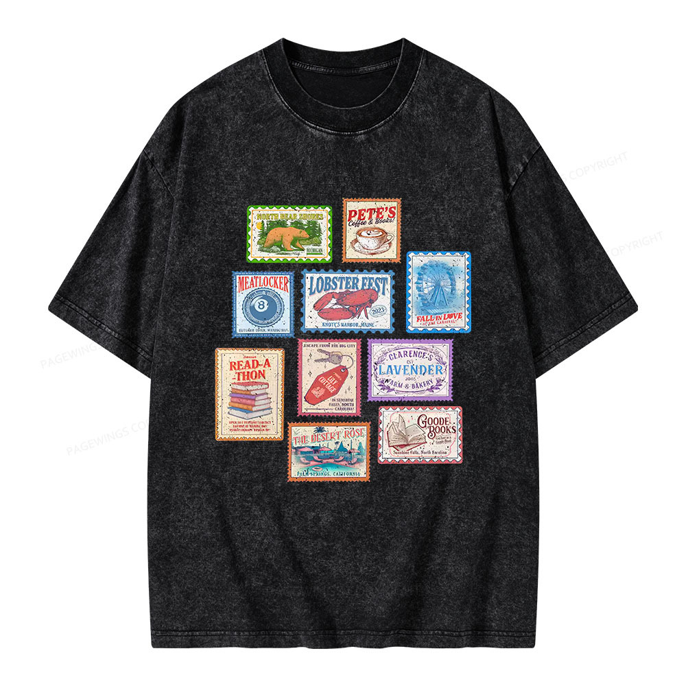 Pagewings Books Stamp Beach Read Unisex Washed T-shirt