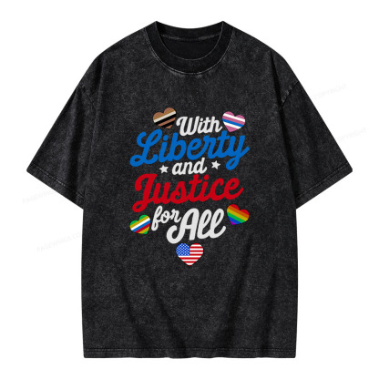 Pagewings With Liberty And Justice For All Unisex Washed T-shirt