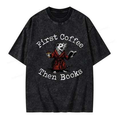 Pagewings First Coffee Then Books Unisex Washed T-shirt