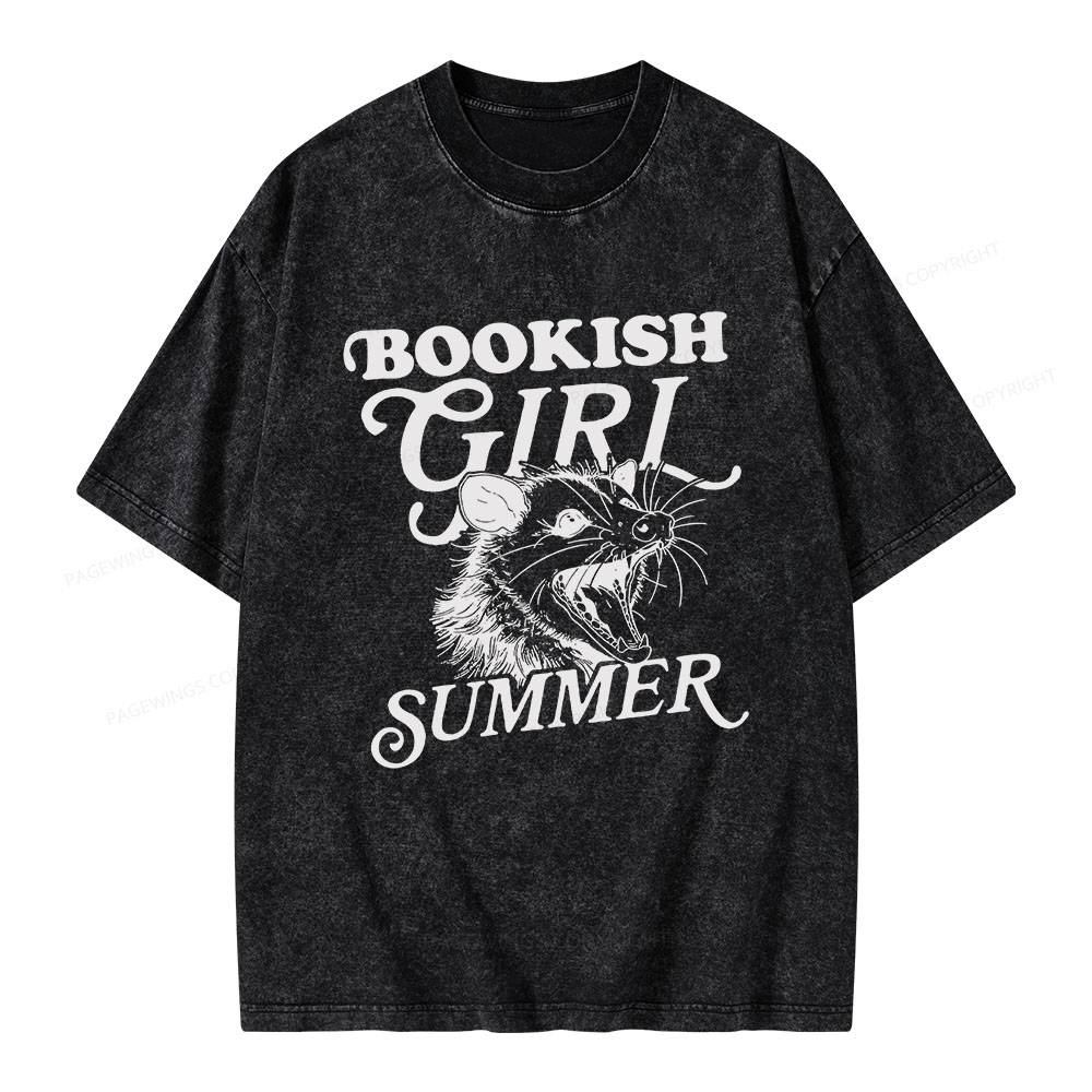 Pagewings Feral Bookish Girl Summer Unisex Washed T-shirt