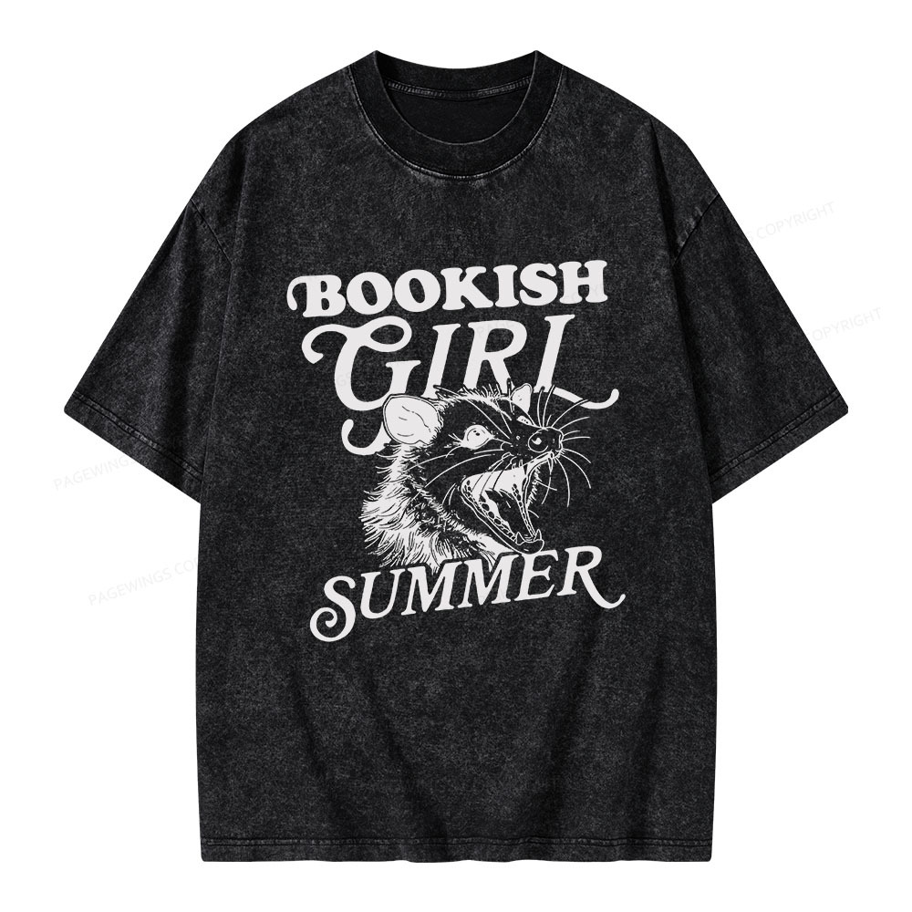 Pagewings Feral Bookish Girl Summer Unisex Washed T-shirt