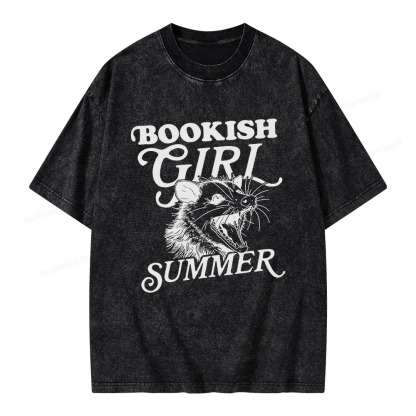 Pagewings Feral Bookish Girl Summer Unisex Washed T-shirt