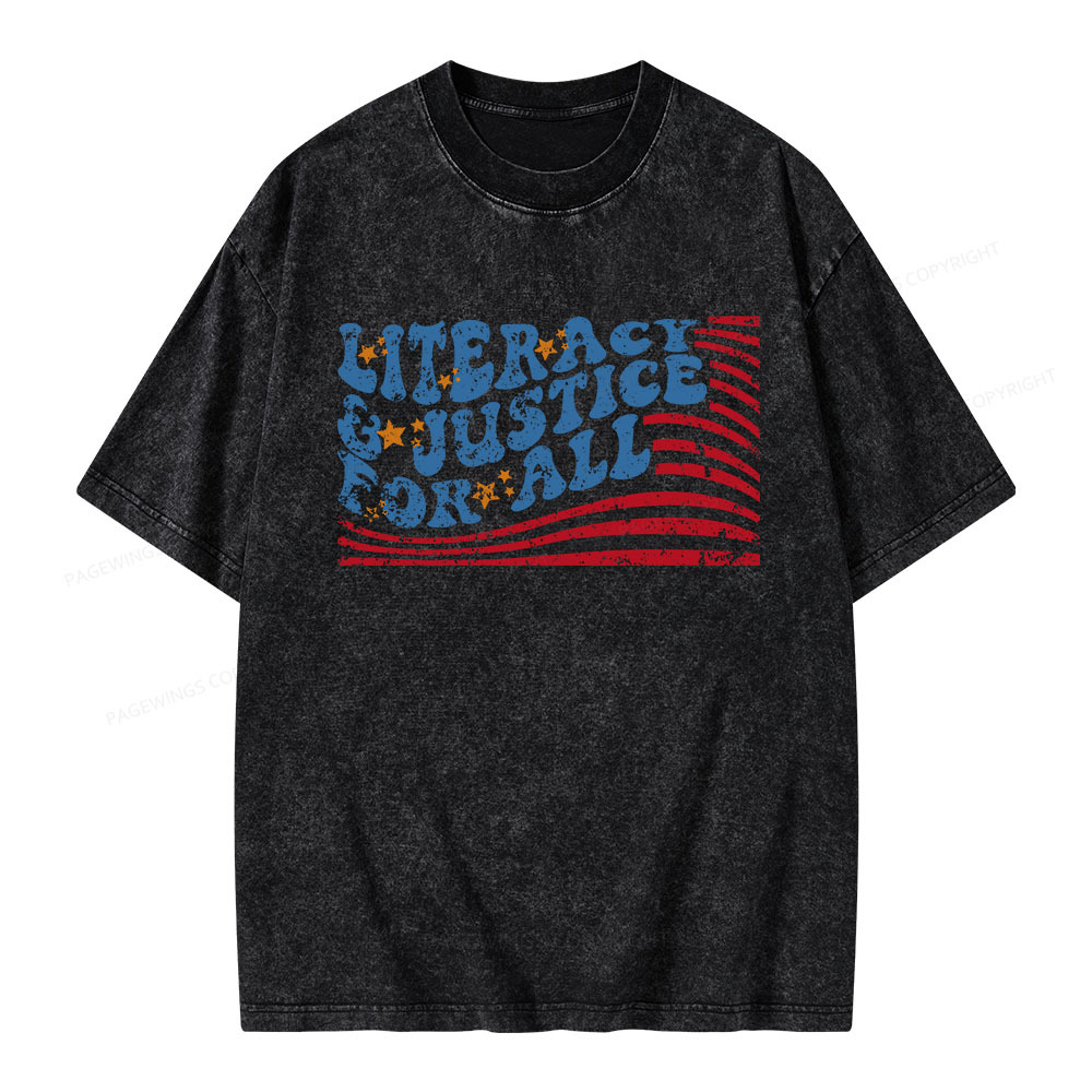 Pagewings Literacy And Justice For All Book Club Unisex Washed T-shirt