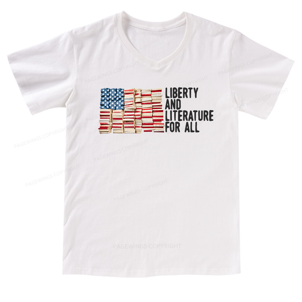 Pagewings Liberty And Literature For All V-neck T-shirt