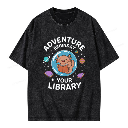 Pagewings Adventure Begins At Your Library Unisex Washed T-shirt