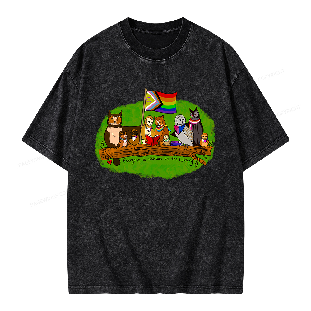 Pagewings Everyone Is Welcome at the Library Unisex Washed T-shirt