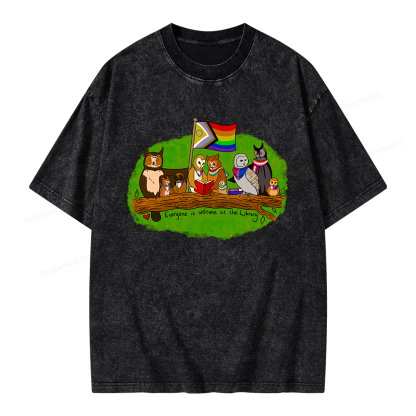Pagewings Everyone Is Welcome at the Library Unisex Washed T-shirt