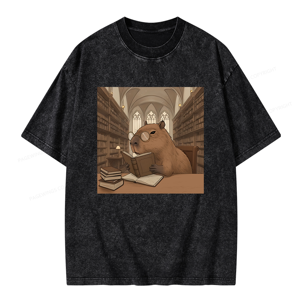 Pagewings The Reader Capybara Unisex Washed T-shirt