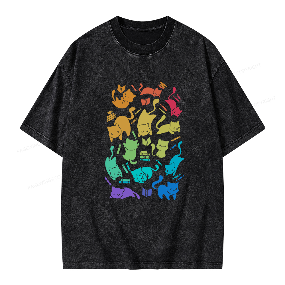Pagewings Cats And Books Unisex Washed T-shirt