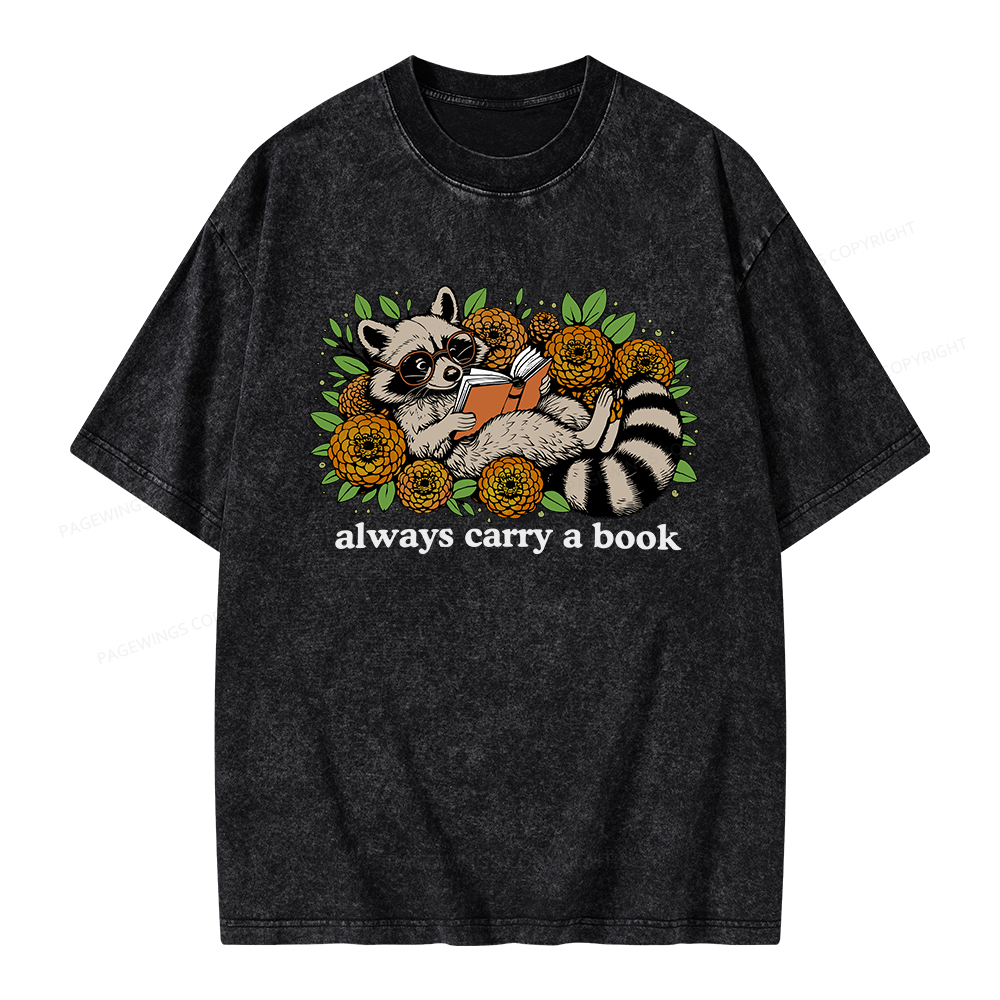Pagewings Always Carry a Book Raccoon Unisex Washed T-shirt