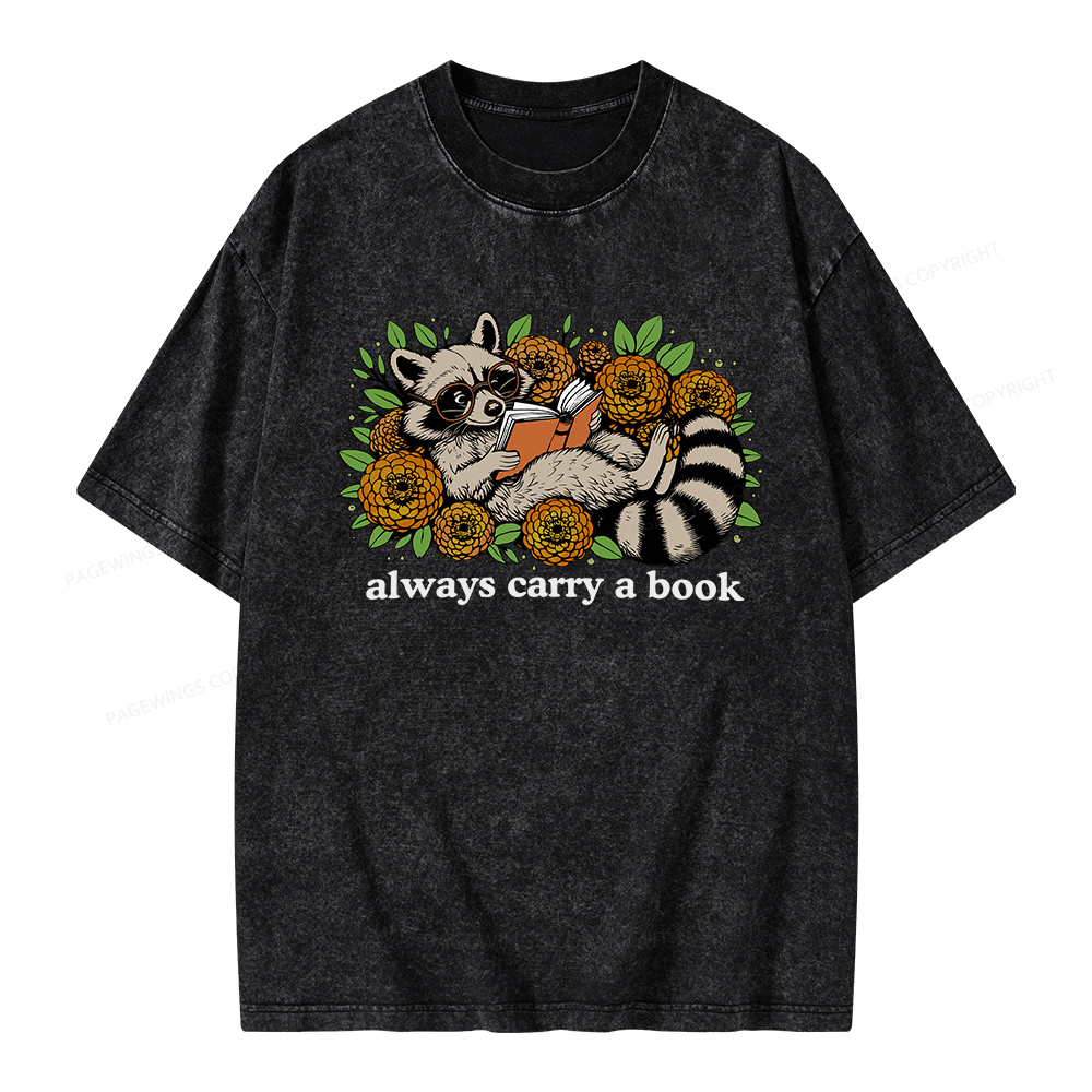 Pagewings Always Carry a Book Raccoon Unisex Washed T-shirt