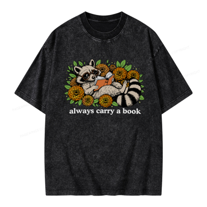 Pagewings Always Carry a Book Raccoon Unisex Washed T-shirt