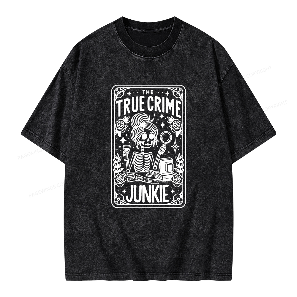 Pagewings True Crime Junkie Tarot Card Unisex Washed T-shirt