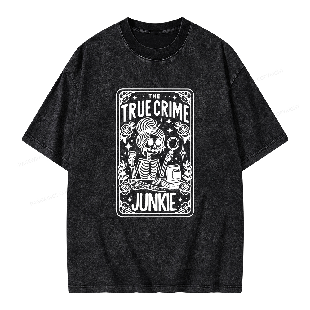 Pagewings True Crime Junkie Tarot Card Unisex Washed T-shirt