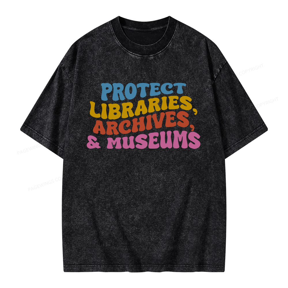 Pagewings Protect Libraries Archives And Museums Unisex Washed T-shirt