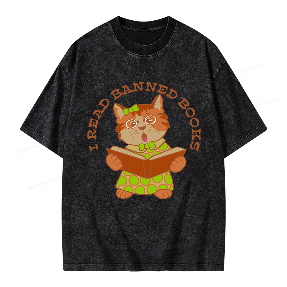 Pagewings I Read Banned Books Kitten Unisex Washed T-shirt