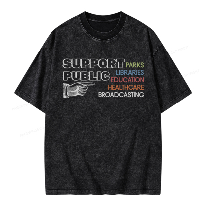 Pagewings Support Public Parks Libraries Education Unisex Washed T-shirt