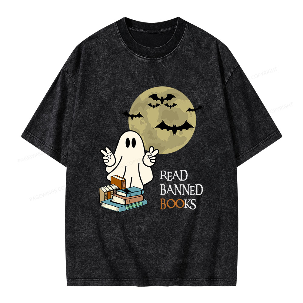 Pagewings Read Banned Books Halloween  Unisex Washed T-shirt