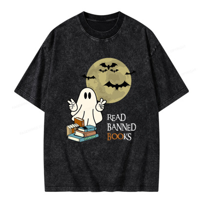 Pagewings Read Banned Books Halloween  Unisex Washed T-shirt