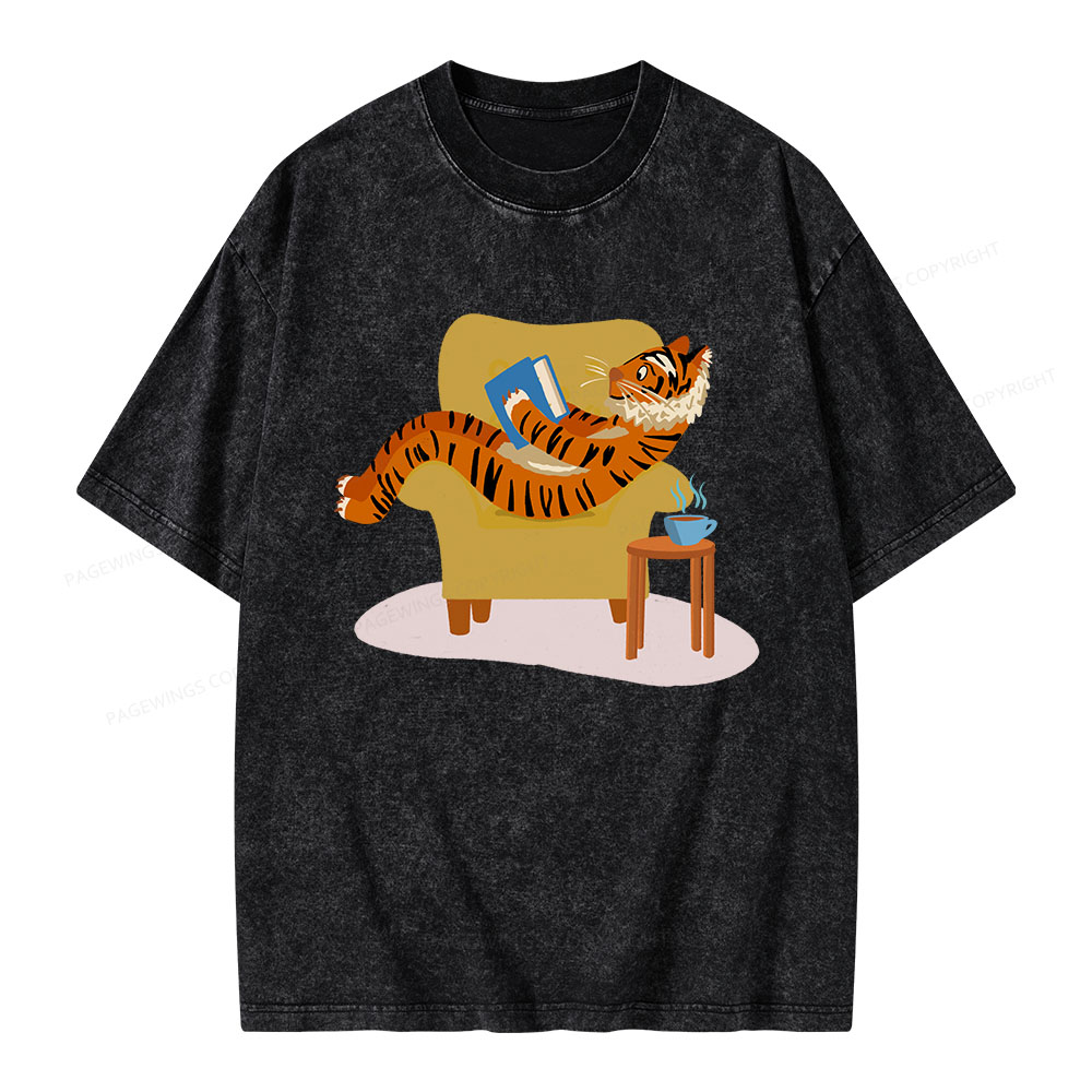 Pagewings Tiger Reading Unisex Washed T-shirt