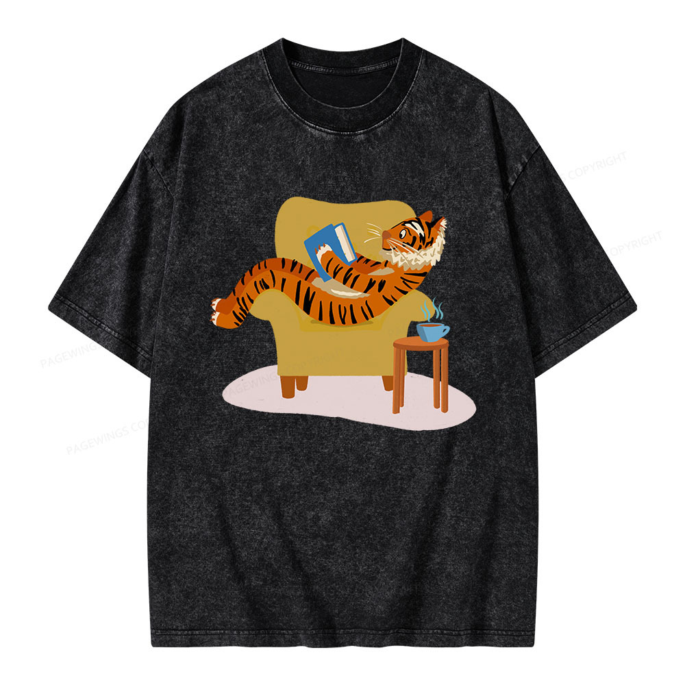 Pagewings Tiger Reading Unisex Washed T-shirt
