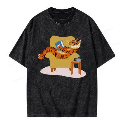 Pagewings Tiger Reading Unisex Washed T-shirt
