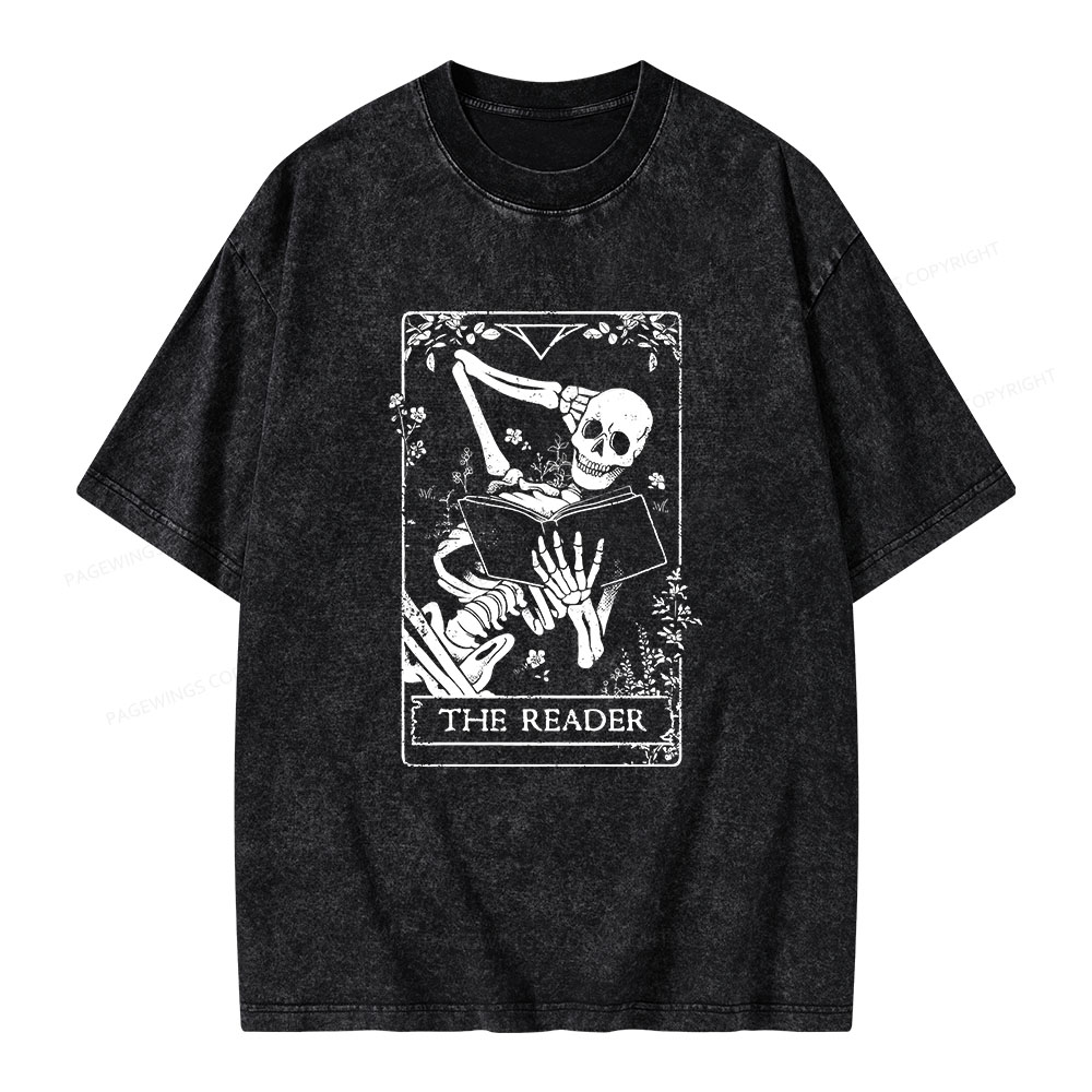 Pagewings The Reader Death Skull Book Unisex Washed T-shirt