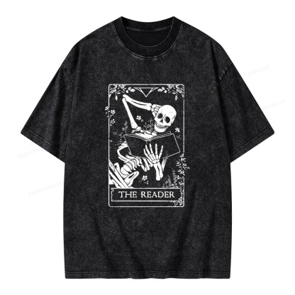 Pagewings The Reader Death Skull Book Unisex Washed T-shirt
