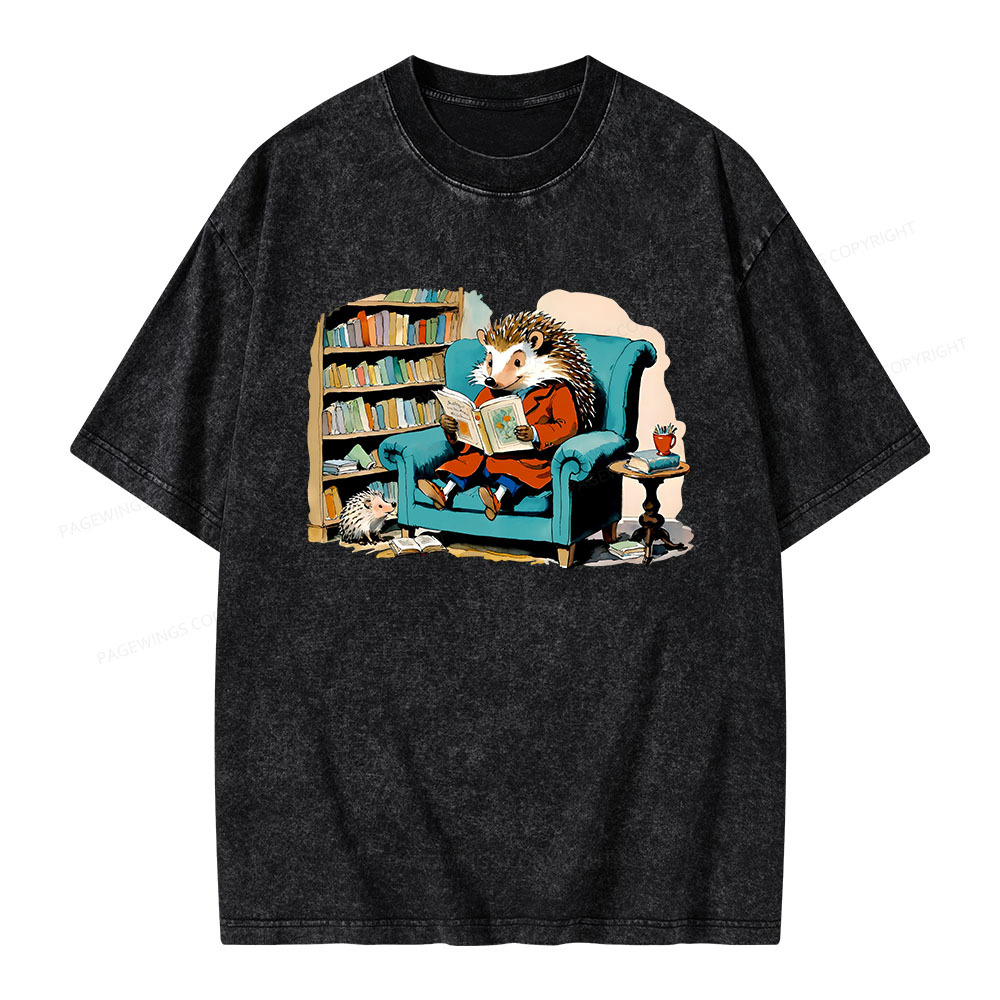 Pagewings Mr. Hedgehog Is Reading A Book Unisex Washed T-shirt