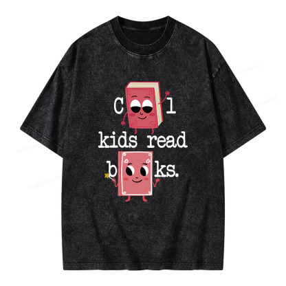 Pagewings Cool Kids Read Books. Unisex Washed T-shirt