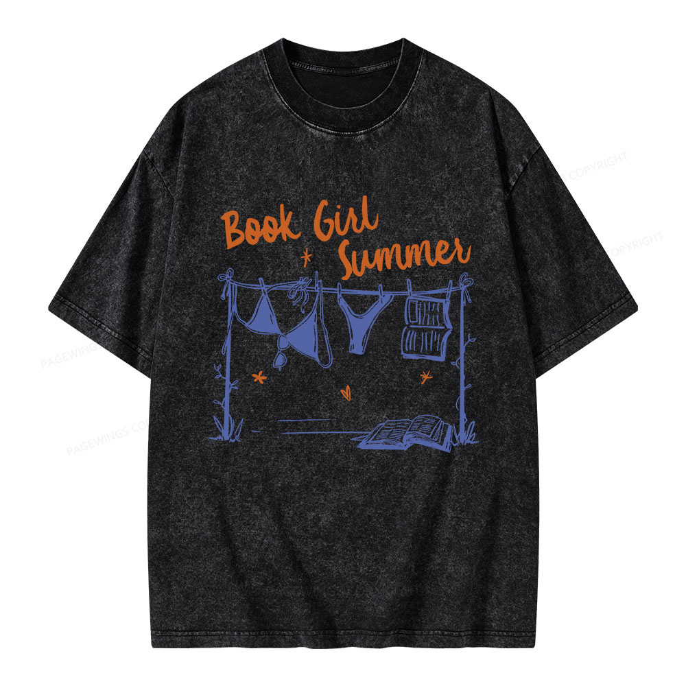 Pagewings Book Girl Summer Bookish Unisex Washed T-shirt