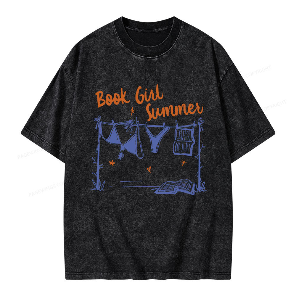 Pagewings Book Girl Summer Bookish Unisex Washed T-shirt
