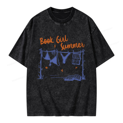 Pagewings Book Girl Summer Bookish Unisex Washed T-shirt