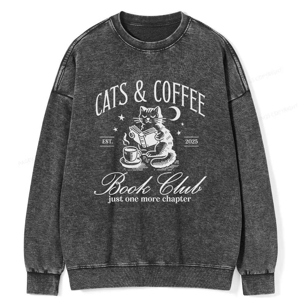 Pagewings Cats and Coffee Bookclub Unisex Washed Sweatshirt