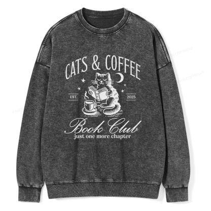 Pagewings Cats and Coffee Bookclub Unisex Washed Sweatshirt
