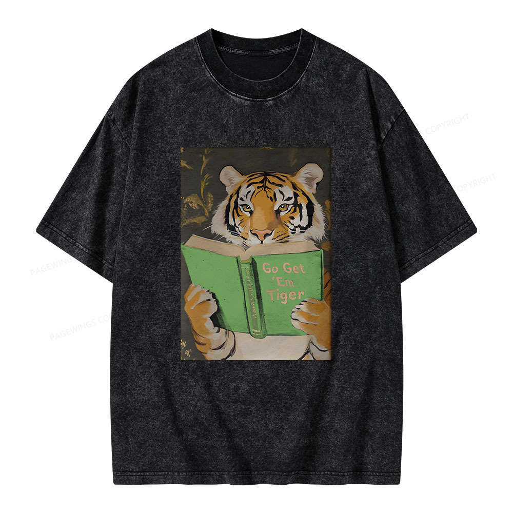 Pagewings Motivational Tiger Reading Unisex Washed T-shirt