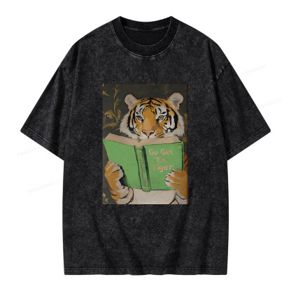 Pagewings Motivational Tiger Reading Unisex Washed T-shirt