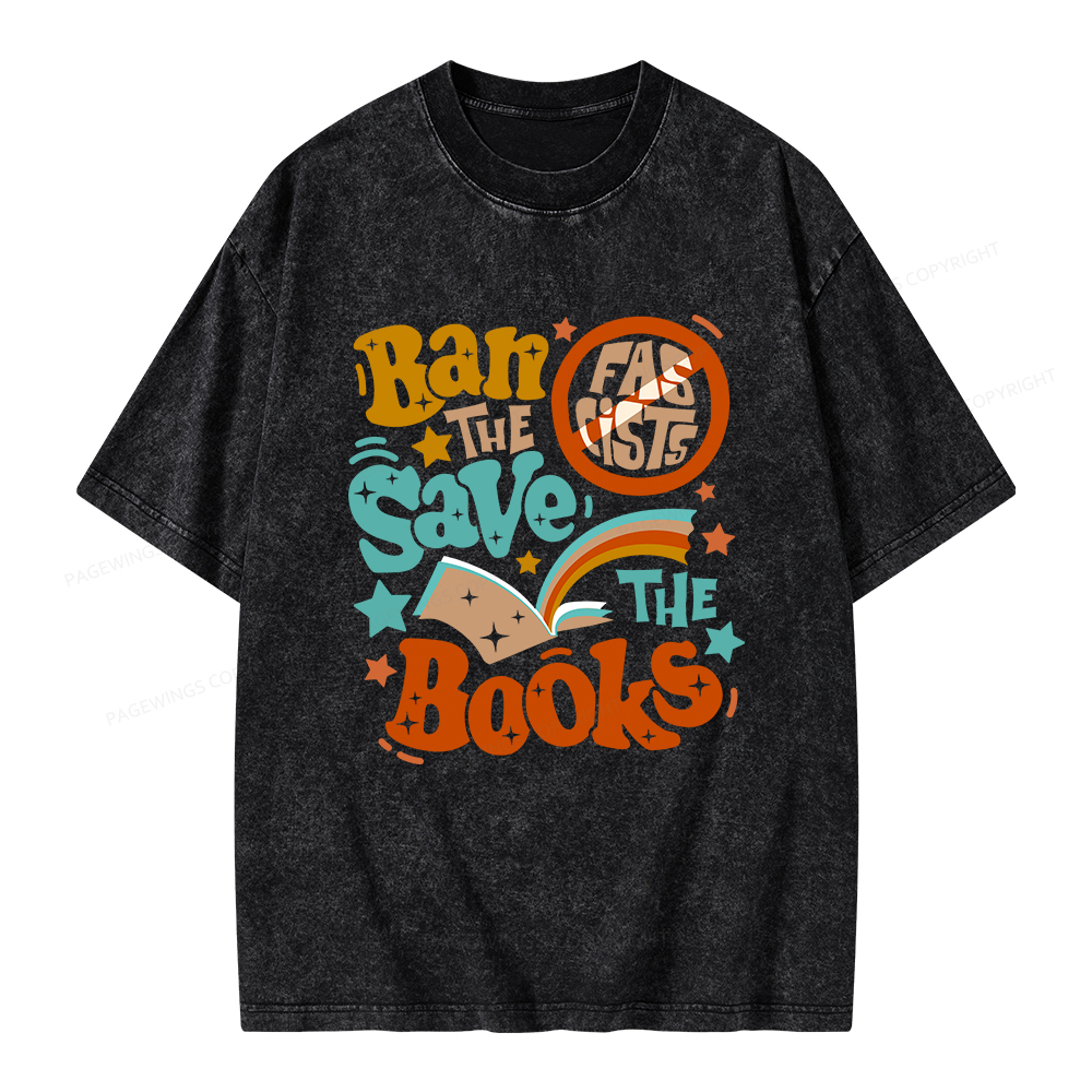 Pagewings Ban The Fascists Save The Books Unisex Washed T-shirt
