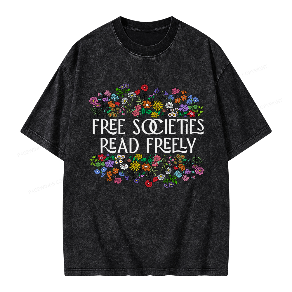 Pagewings Free Societies Read Freely Unisex Washed T-shirt