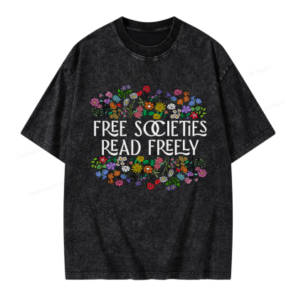 Pagewings Free Societies Read Freely Unisex Washed T-shirt