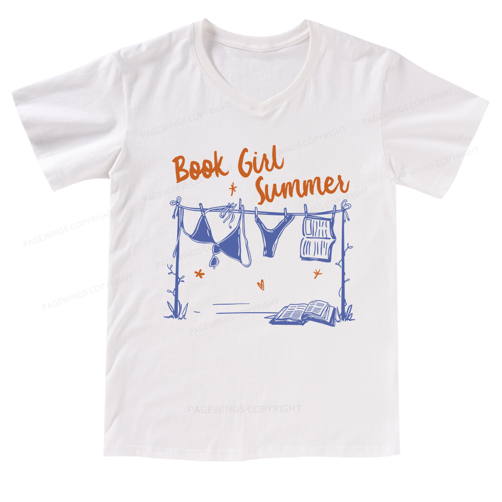 Pagewings Book Girl Summer Bookish V-neck T-shirt
