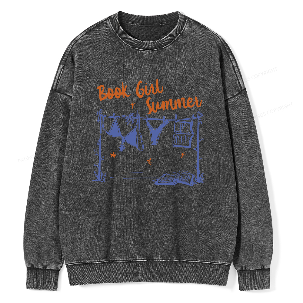 Pagewings Book Girl Summer Bookish Unisex Washed Sweatshirt