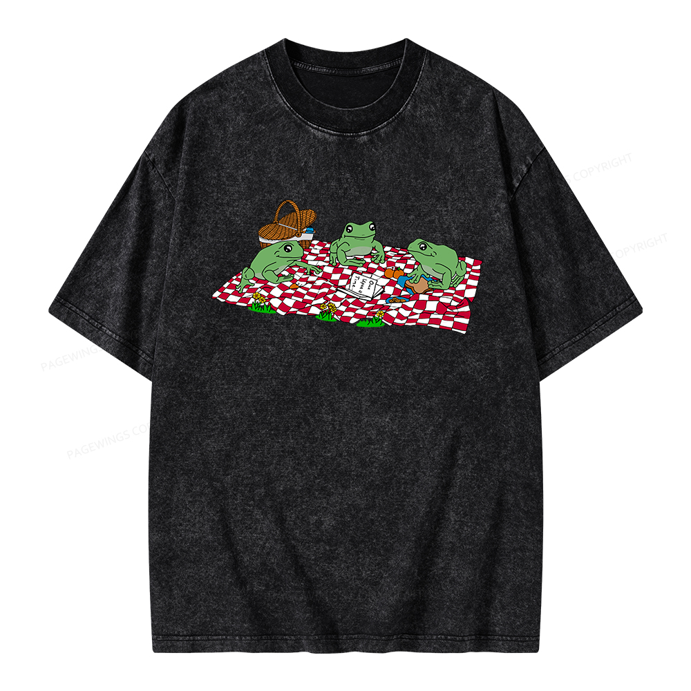 Pagewings Frog Picnic Book Summer Unisex Washed T-shirt
