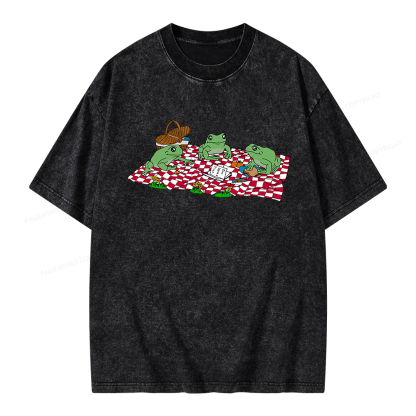 Pagewings Frog Picnic Book Summer Unisex Washed T-shirt