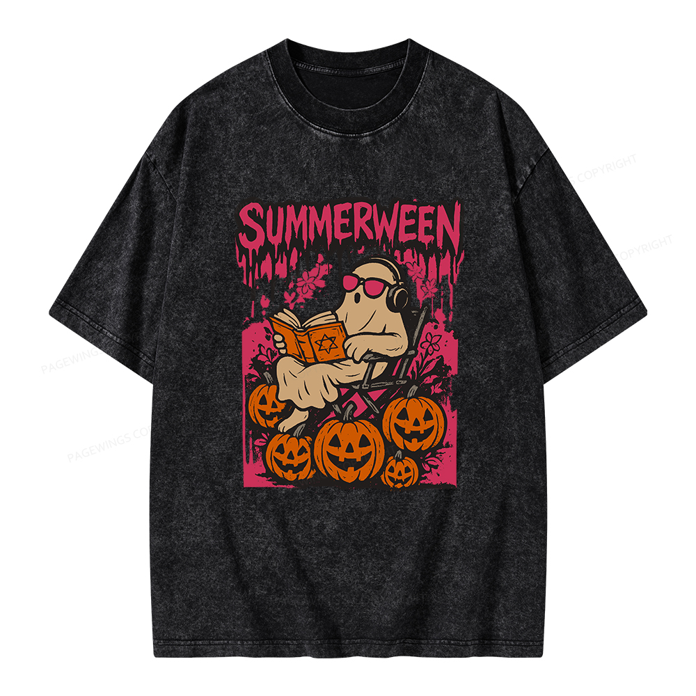 Pagewings Summerween Halloween Unisex Washed T-shirt